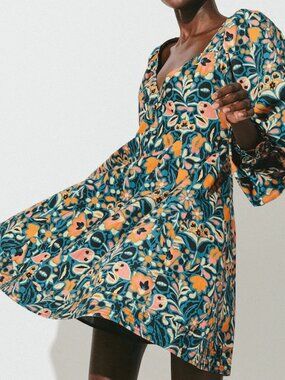 Cleobella Jacey Mini Dress XS Tallulah Print Artisan Cotton V Neck NWT